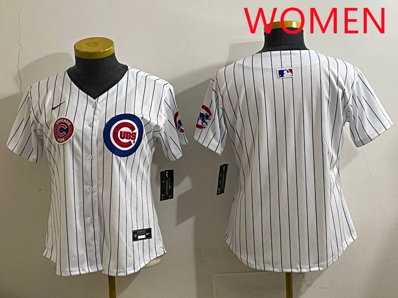 Women 2025 Chicago Cubs Blank White Stripe Game Nike MLB Jersey style 4->women mlb jersey->Women Jersey